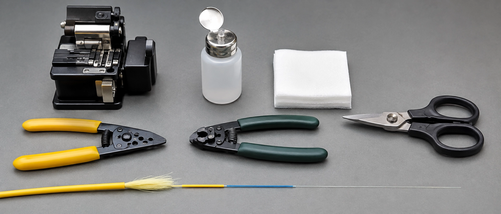 Precision fiber optic stripping tool and cable preparation equipment for fiber pigtail splicing setup
