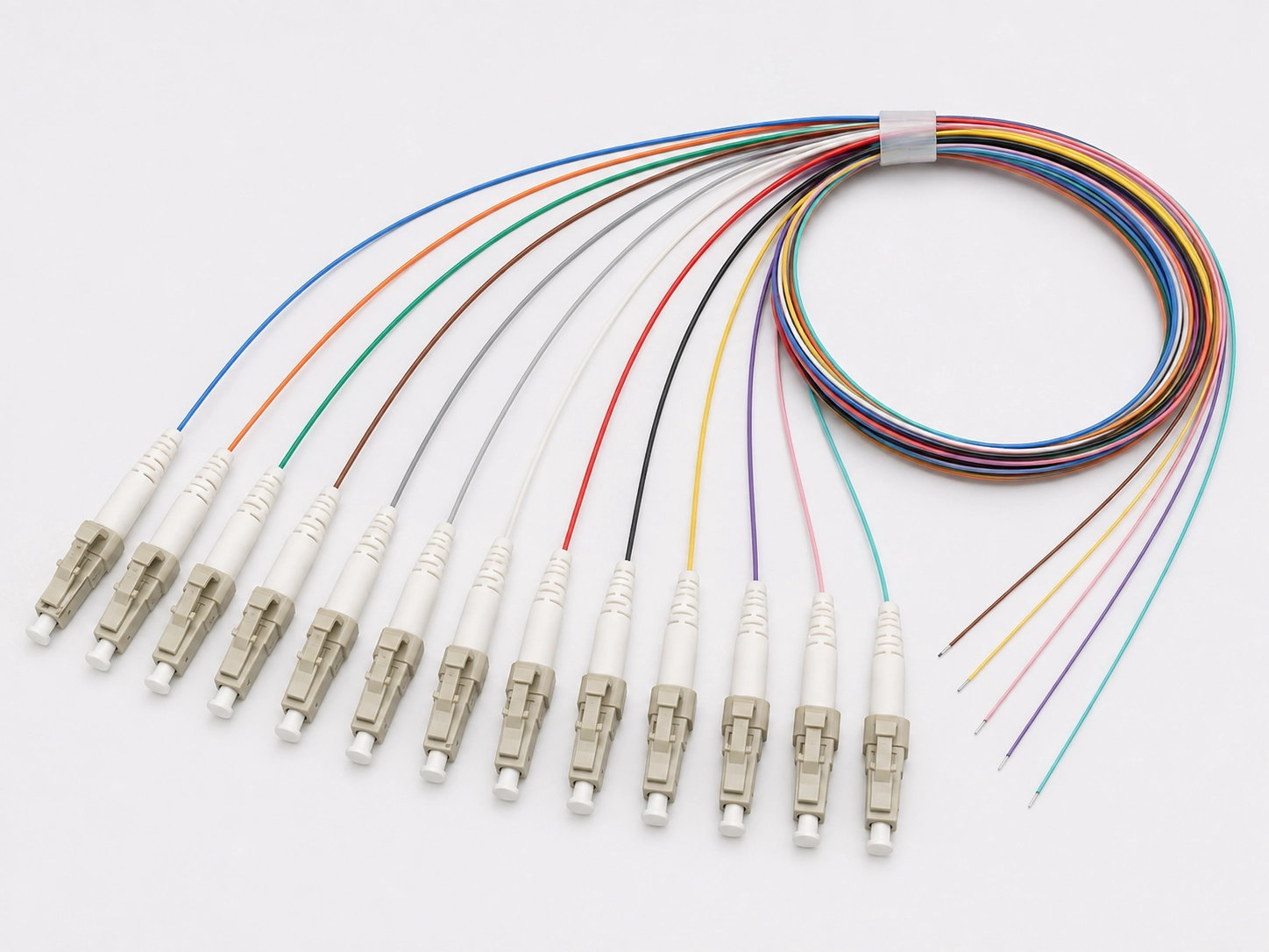 12 color fiber optic pigtail set following ANSI TIA 598 D color code with LC connectors for patch panel installation 12 color fiber optic pigtail set following ANSI TIA 598 D color code with LC connectors for patch panel installation